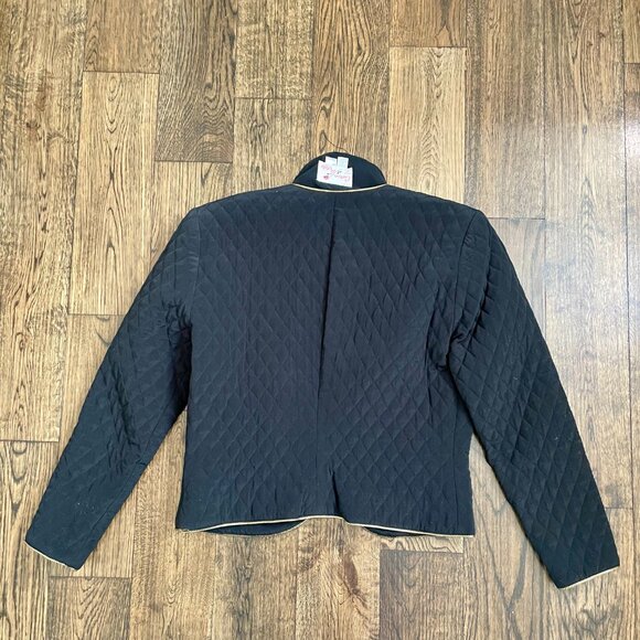 Caron Petite Vintage Quilted Jacket Black Gold Trim Button Front Cropped USA - Picture 6 of 7